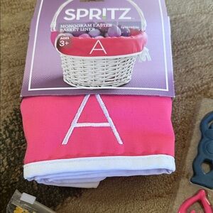 Spritz Pink Monogram Basket Liner with White Trim and a few Easter goodies